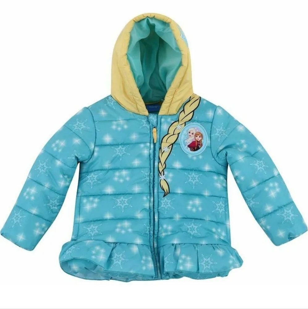 Disney Frozen Anna Elsa Braid Puffy Winter Hooded Coat Jacket Size 2T Girls NWT